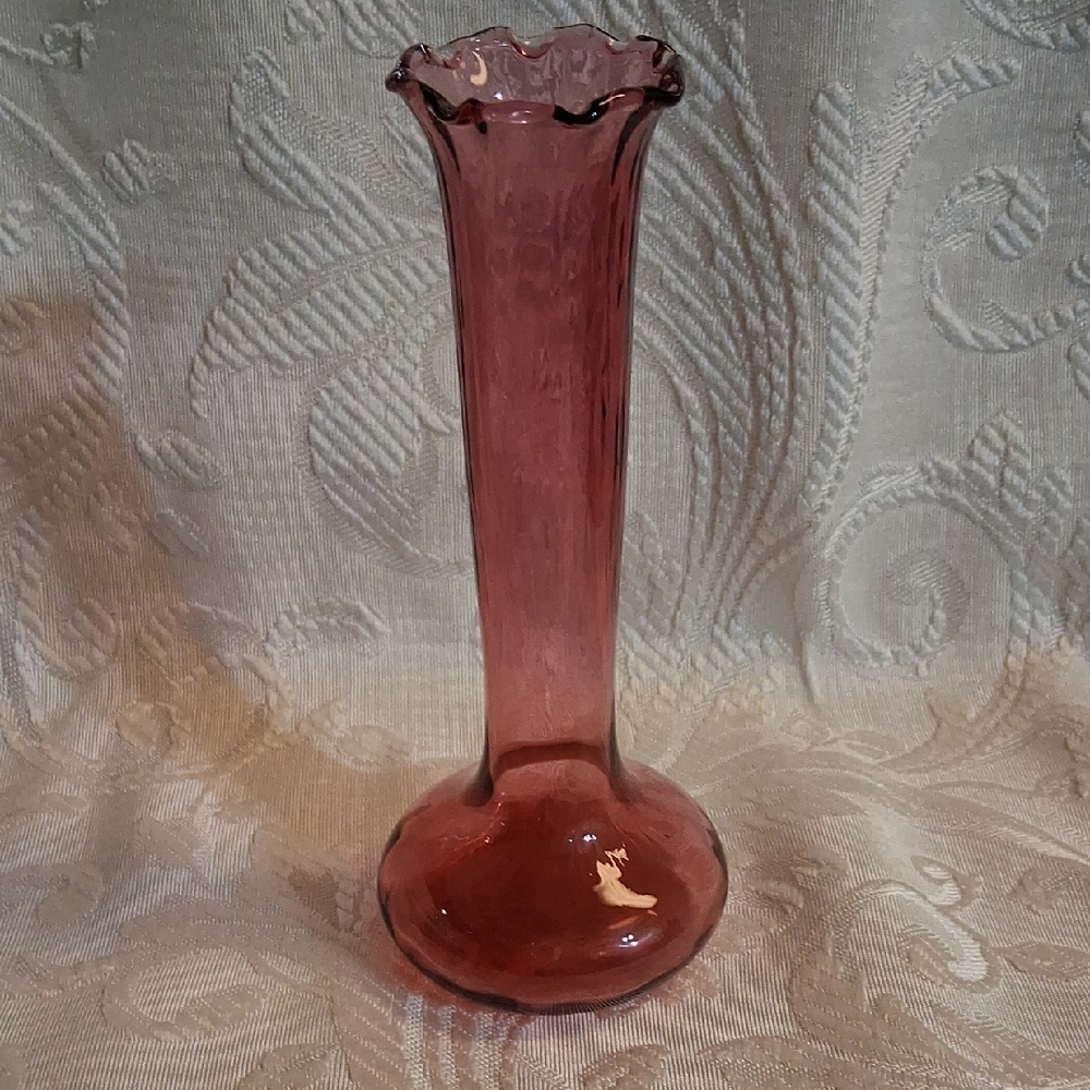 Vtg Pilgrim Cranberry Glass Bud Vase